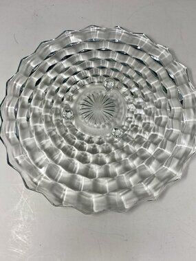 Vintage 1900s Fostoria American Clear Cubist Glass Torte Cake Platter 12-1/4”